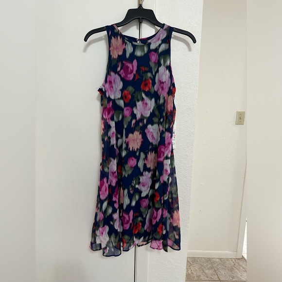 Calvin Klein Dress Blue Purple Pink Green Floral Flowy A Line Sz 10 - Picture 1 of 8